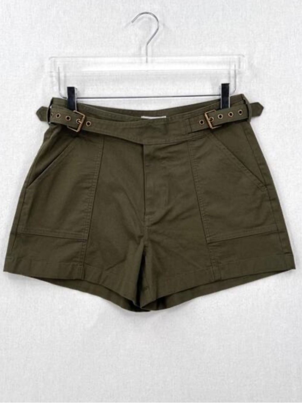 Outerknown Olive Green High-Rise Belted Bermuda Shorts
